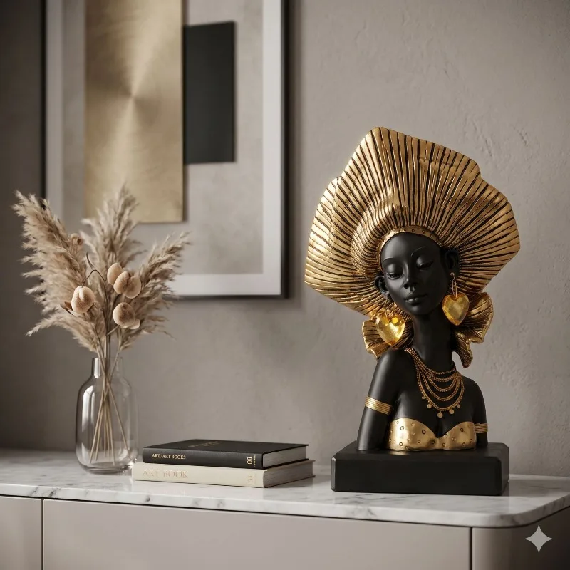 Creative Retro Home Decor Black African Tribe Exotic Living Room Entrance Wine Cabinet Resin Ornament Sculpture Home Decor