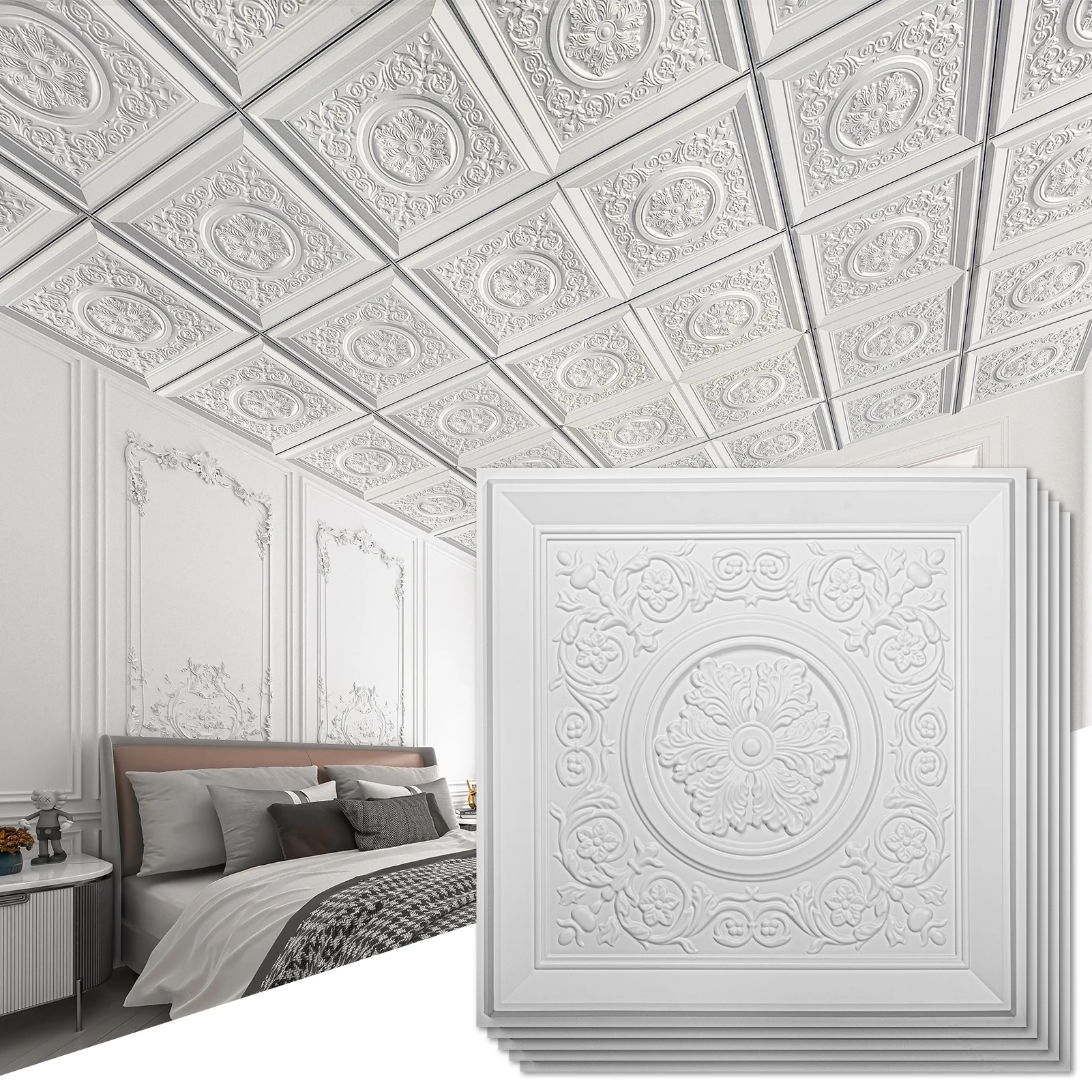 

Art3d, 12 упаковок, 24 x 24 дюйма, потолочная плитка, водонепроницаемые потолочные панели, 3D-потолочная плитка в винтажном стиле, декор потолка