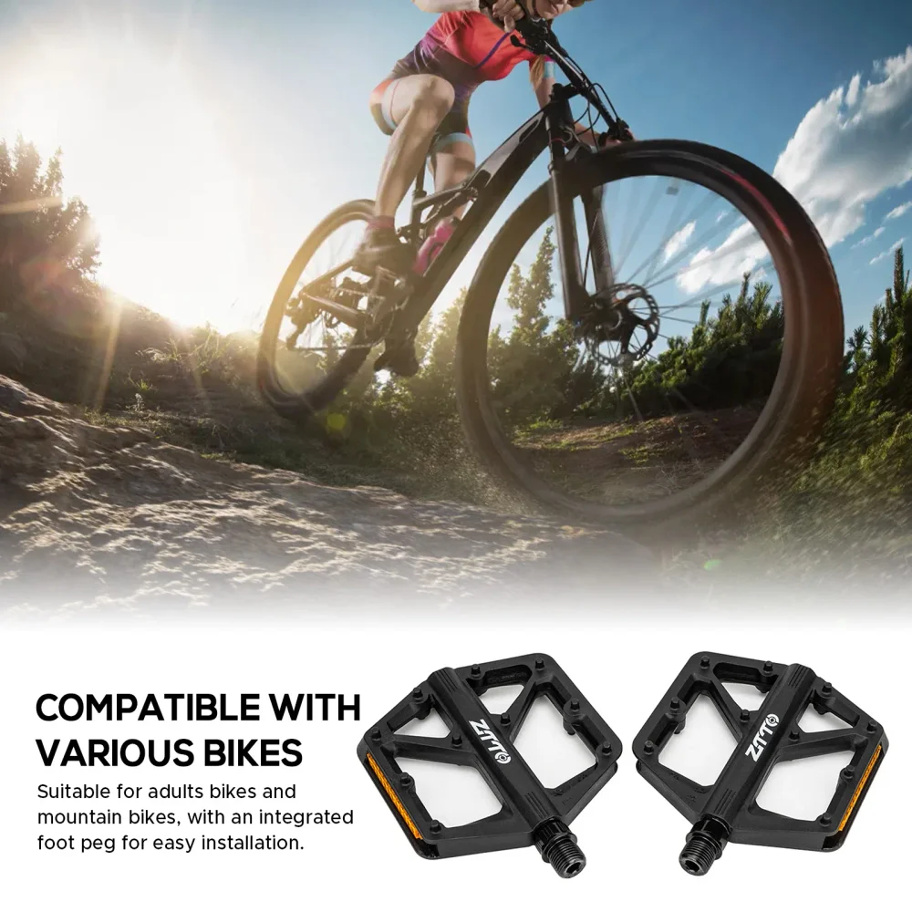 

1 пара велосипедных педалей, педали для горного велосипеда с противоскользящей увеличенной полиамидной подставкой для ног и светоотражающими предупреждающими педалями