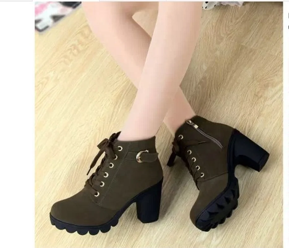 Spring Winter High Heel 2022 New Winter Boots for Women Cross-strap Ankle Boots Ladies Shoes PU Casual Women Pumps  Boots