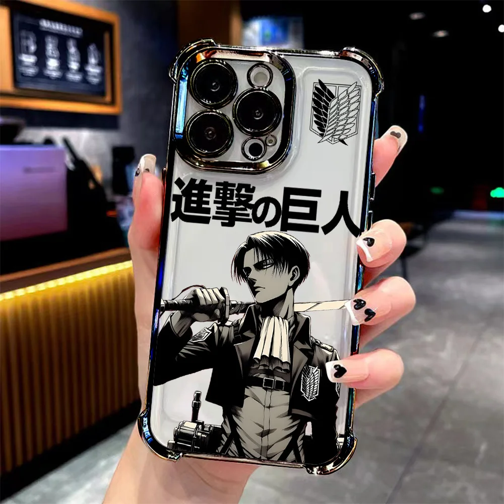 오포 리얼미 C71 C75 C55 C53 C30 C35 C33 C31 C21 14 13 12 프로 플러스 5G용 애니메이션 진격의 거인 레비 도금 폰 케이스 (낙하 방지)