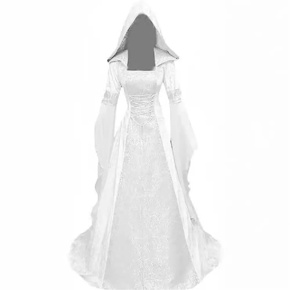 Halloween Cosplay Damen Luxus Hexenkleid Kostüm Retro Besticktes Renaissance Gotisches Hochzeitskleid Rock