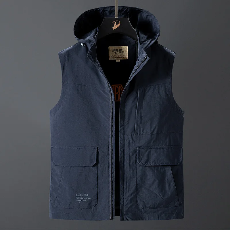 

Мужской рабочий жилет для весны и осени, быстросохнущий, повседневный, для фотографии и рыбалки, свободного кроя, молодежный, однотонный, с воротником-стойкой