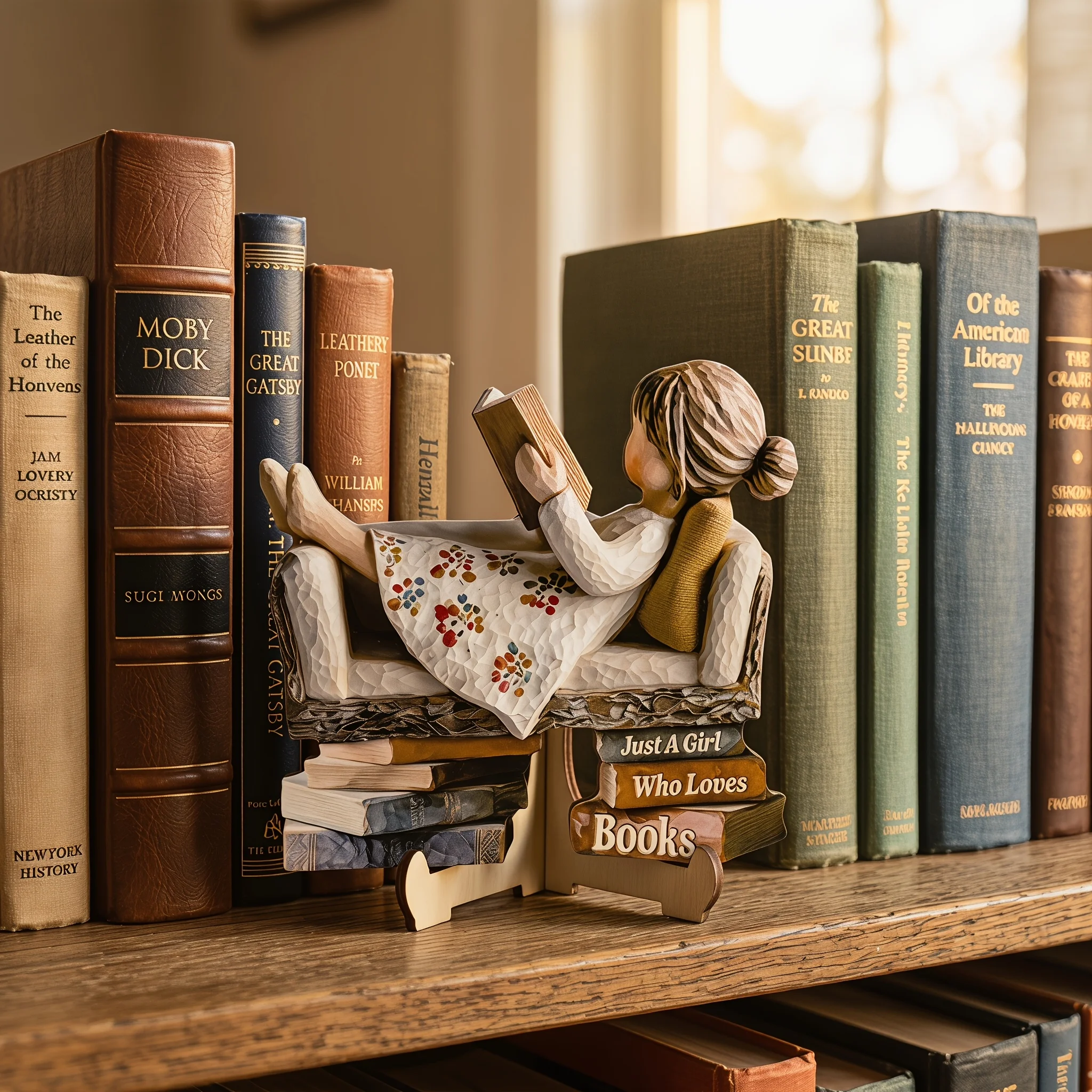 1-Piece Reading Girl Figurine Creative Reading Magic Family 2D Wooden Craft Home Desktop Decoration Atmosphere-Enhancing Study Room Decoration Prop