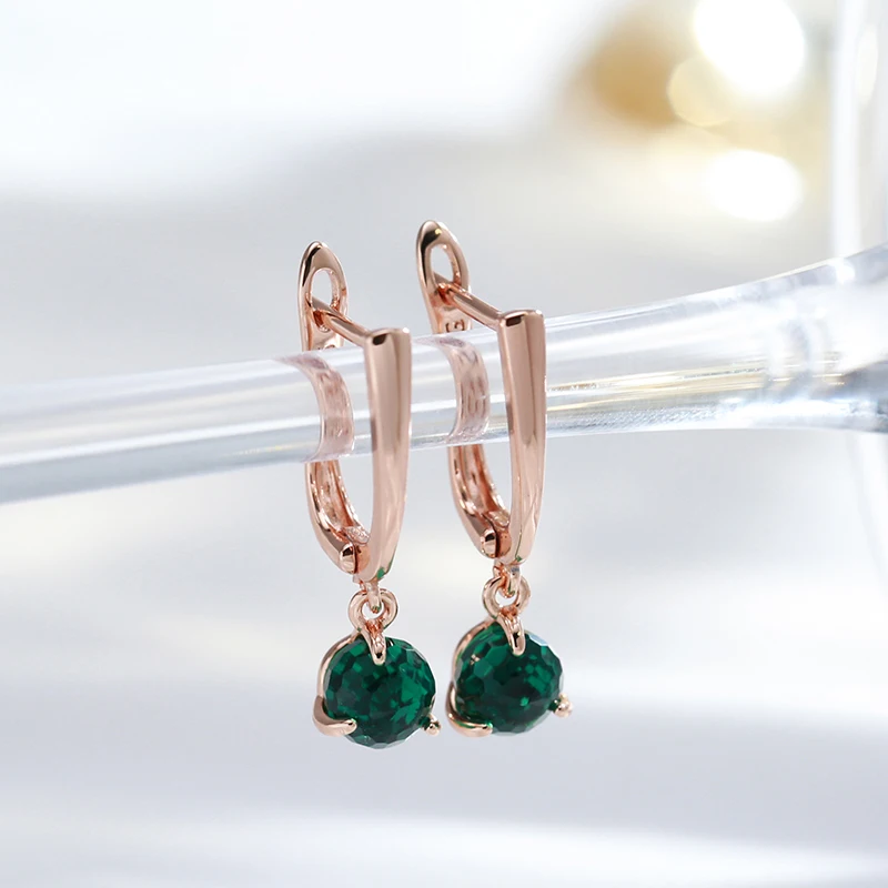 Kinel Unique Green Cut Zircon Ball Dangle Earrings for Women 585 Rose Gold Color Simple Daily Party Earrings Fashion Jewelry