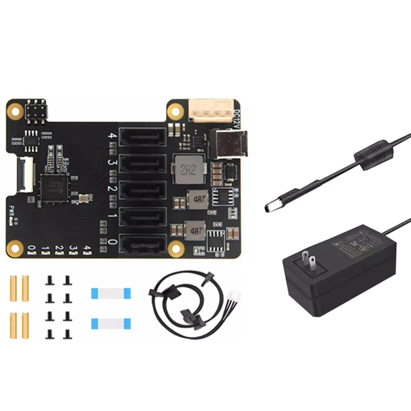 X1009 Pcie To 5 Port SATA Shield For Raspberry Pi 5 Pcie To 5 SATA 3.0 NOT Support Boot From HDD/SSD US PLUG