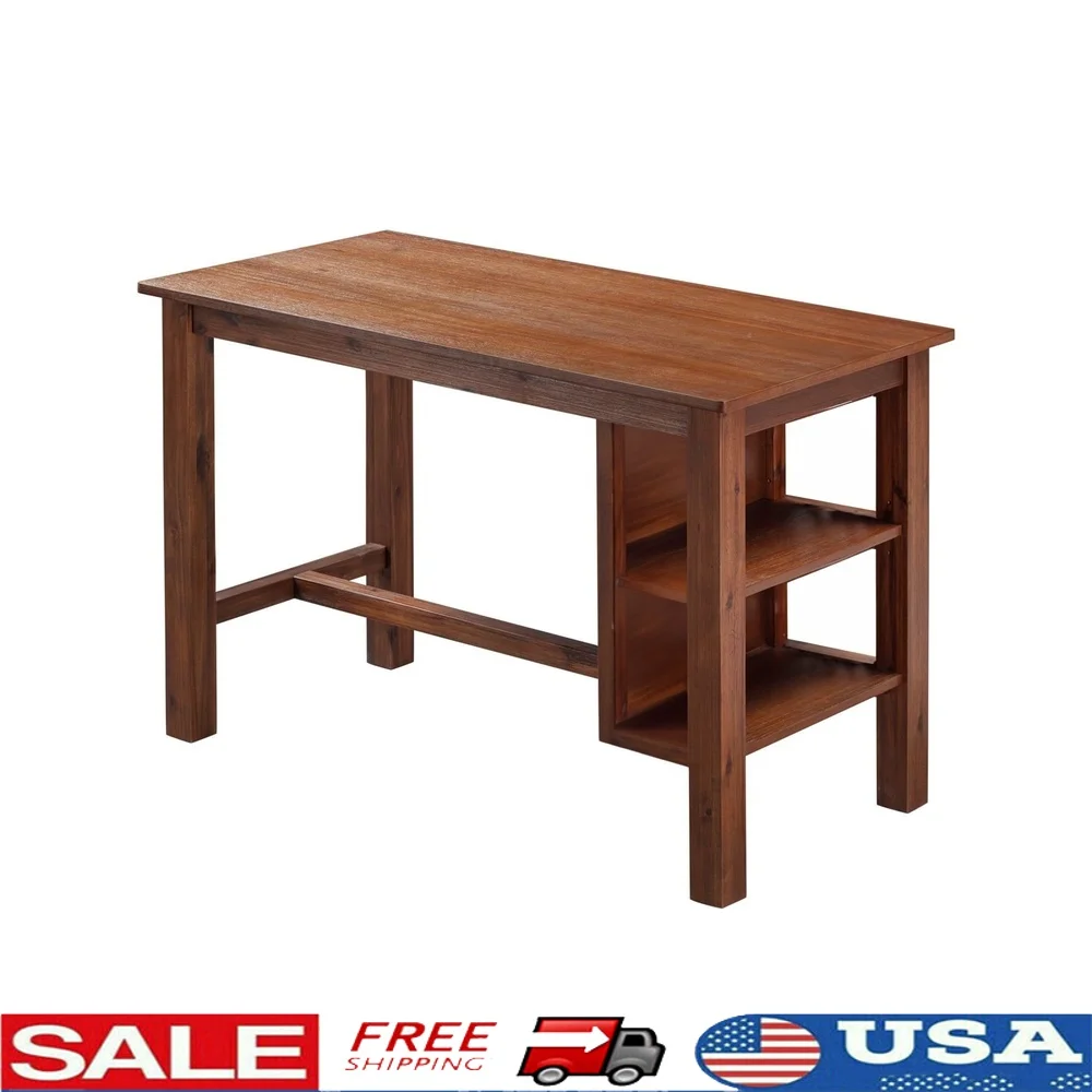 

Стильный прямоугольный обеденный стол с двухуровневыми полками для хранения Многофункциональный стол из дерева акации и металла для внутреннего использования