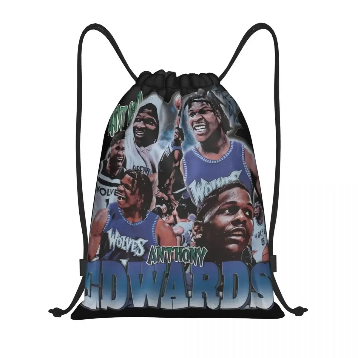 Vintage Anthony Edwards Bootleg Drawstring Backpack Gym Sports Sackpack Ant-Man Basketball String Bag for Yoga