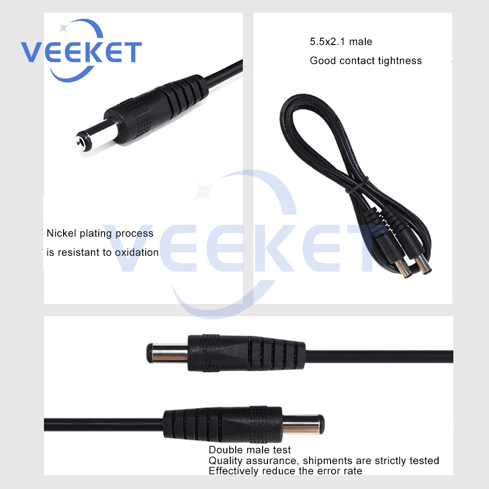 22AWG تيار مستمر 5.5X2.1 تمديد سلك كابل الطاقة 0.5 متر/0.25 متر/1 متر/2 متر ذكر إلى ذكر موصل وصلة كابل سلك PVC أسود