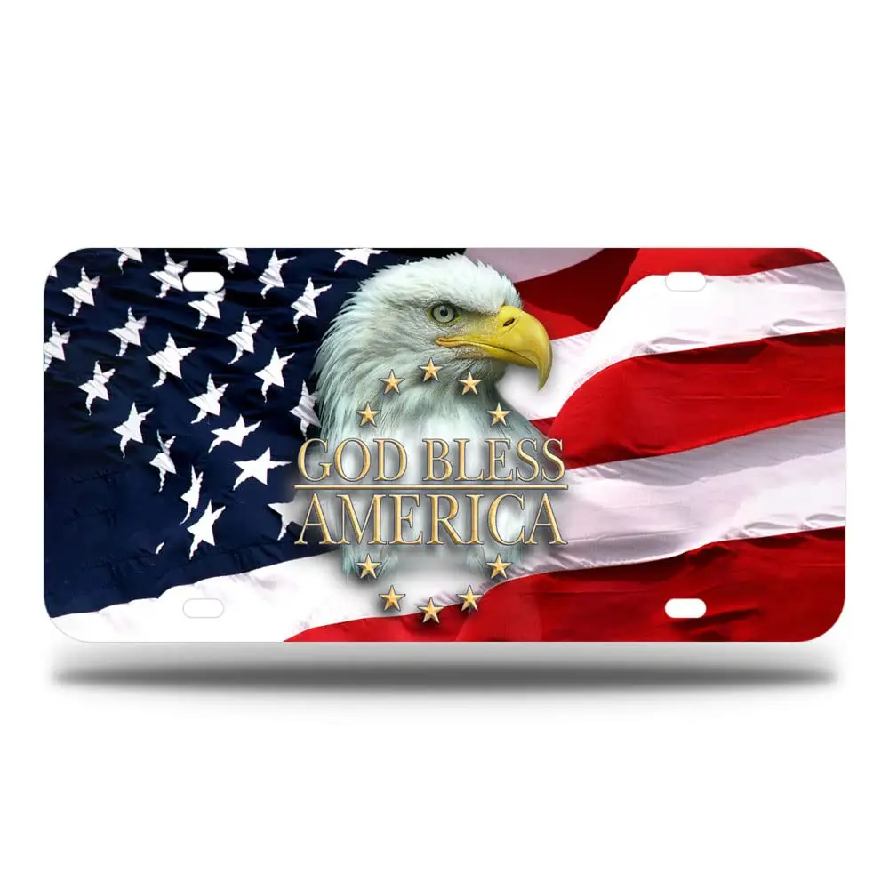 Patriotic License Plate, Car Front License Plates with 4 Holes, Metal Car Plate,Aluminum Novelty License Plate, 6 * 12 inches