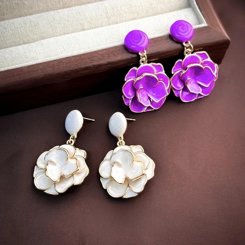 New Niche Style Design Exotic Oil Dripping Rose Flower Earrings For Women Wholesale