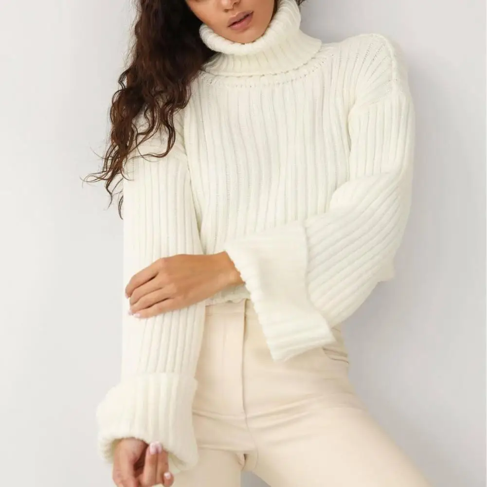 Turtleneck Sweater Long Sleeve Women Top Cozy Knitted Women\'s Fall Winter Sweater with High Collar Neck for Cold