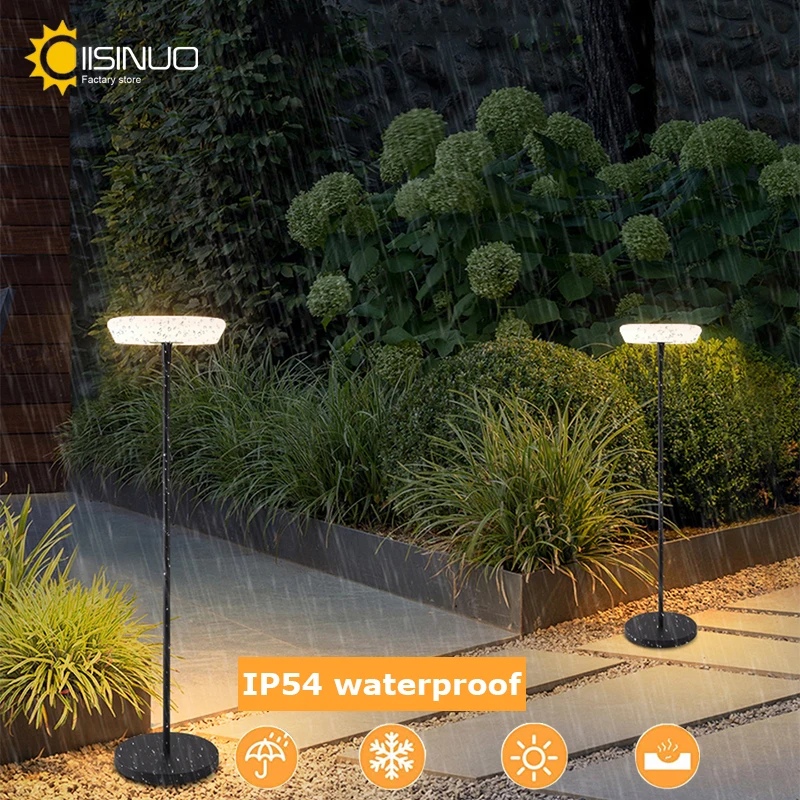 Outdoor Floor Lamp Solar Powered Light 4400 mAh Rechargeable Battery Cordless Light USB-C Charged IP54 Lamp for Lawn Pool Garden