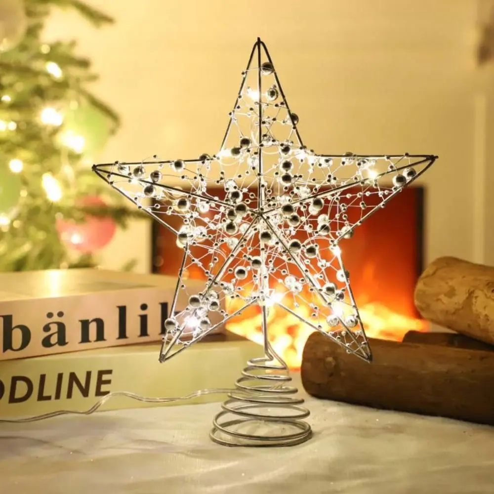 Gold/Silver LED Christmas Tree Topper Star Glitter Luminous Christmas Tree Topper Decoration Iron Xmas Tree Ornaments New Year
