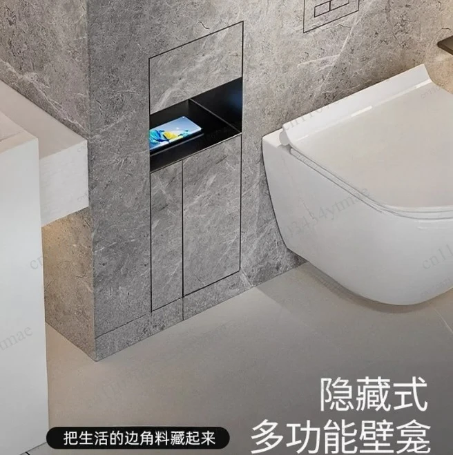 304‑SS Embedded Bathroom Wall Niche Concealed Storage Rack, Toilet Brush, Trash Can & Tissue Box Holder Bathroom Accessory