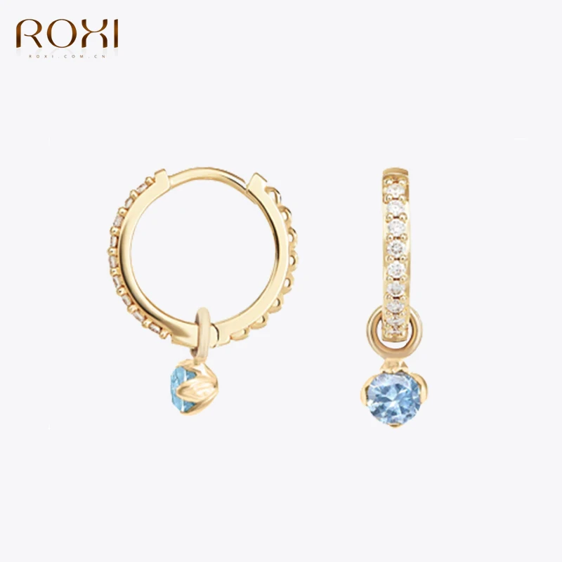 

ROXI 925 Sterling Silver Colored Mini Zircon Dangle Ear Rings For Women Girl 9mm Ear Buckle Pendientes De Plata 925 Para Mujer