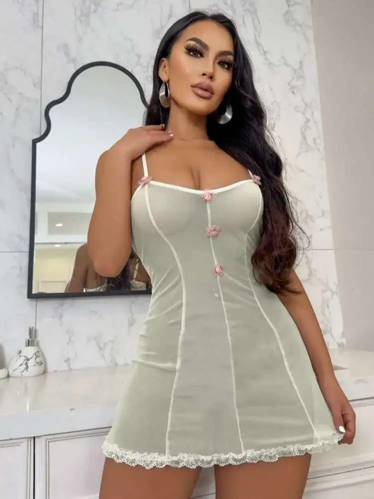 Sexy Plus Size Women New Product Backless Deep V Suspenders Sleeveless Semi-transparent Dress Elegant Casual Beautiful MBTW