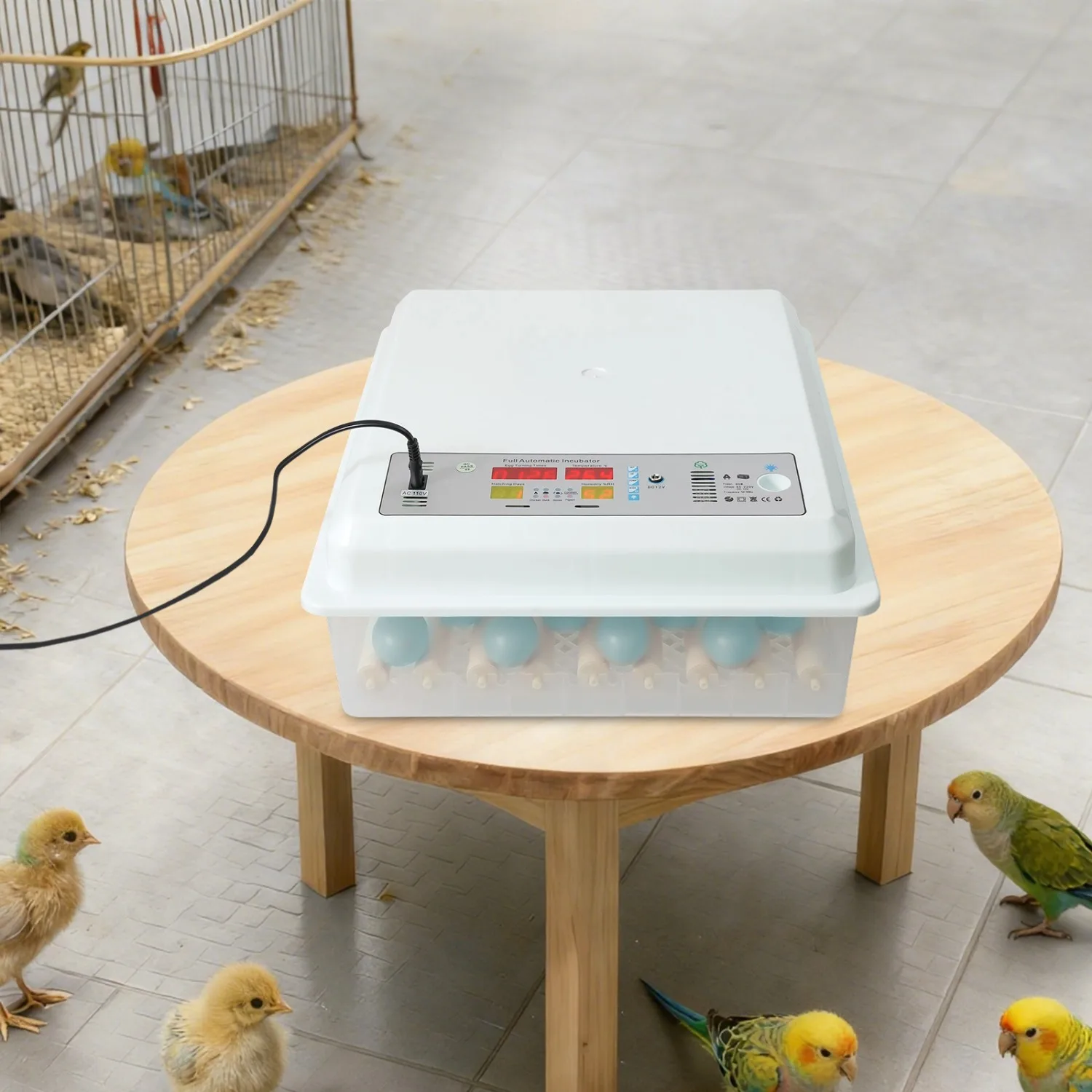 

64 Egg Incubator with Digital Display, 90Mins 360° Automatic Egg Turning Incubators for Hatching Chicken Duck Pigeon Quail Eggs White 80W Dual Power Supply AC110V/DC12V