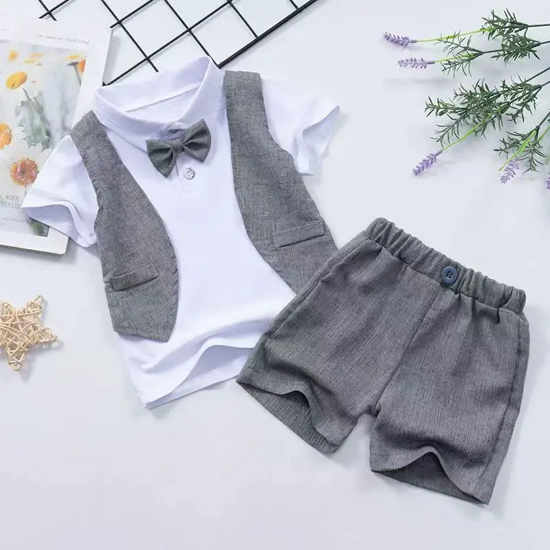 Boys' Suit 2026 Spring and Summer New Children's Wear Korean Style Boys and Girls British Style False Two Suits Two Pieces