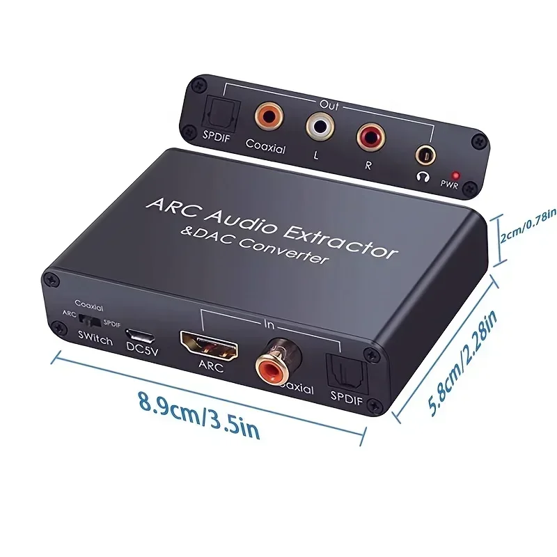 ARC Audio Extractor 192KHz DAC Converter SPDIF Coaxial to 3.5mm Stereo Jack Audio Adapter for HDTV