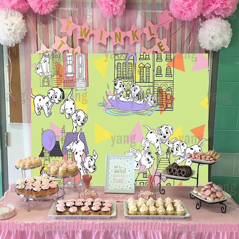 Cartoon Dalmatian Disney The Whimsy Dog Family Colorful Flags Baby Shower Background Birthday Party Backdrop Decortion Gift