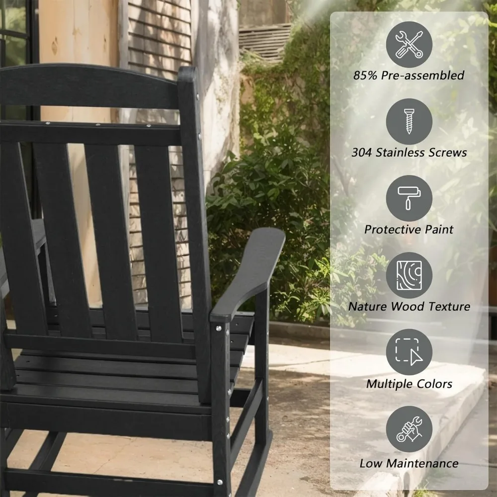 HDPE Patio Oversized Rocking Chair Set of 2,Outdoor Rocking Chair for Adults, All Weather Resistant Porch Rocker for Lawn Garden