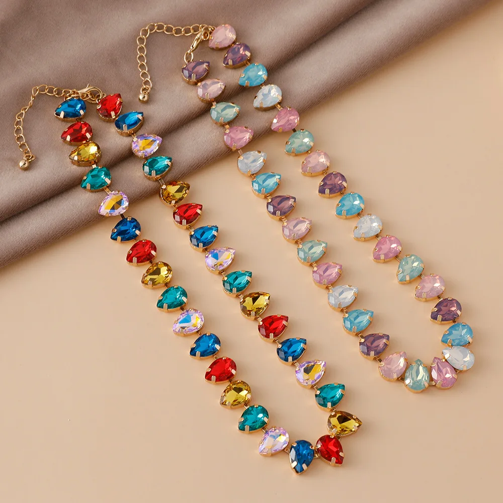 Colored rhinestone premium necklace heavy industry exaggerated crystal beads gemstone super flash dinner necklace