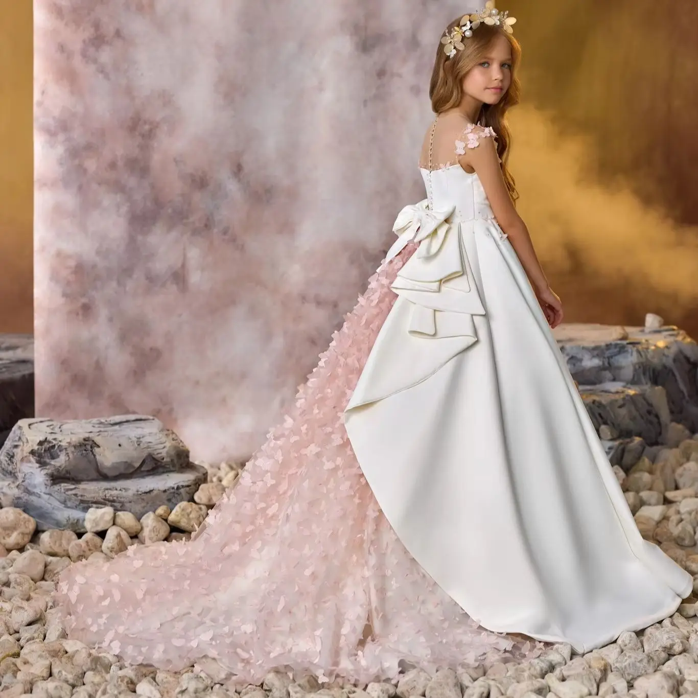 Elegant White Flower Girl Dresses For Wedding Customized Pink Floral Litter Girls Birthday Gowns Baby First Communion Dresses image 2