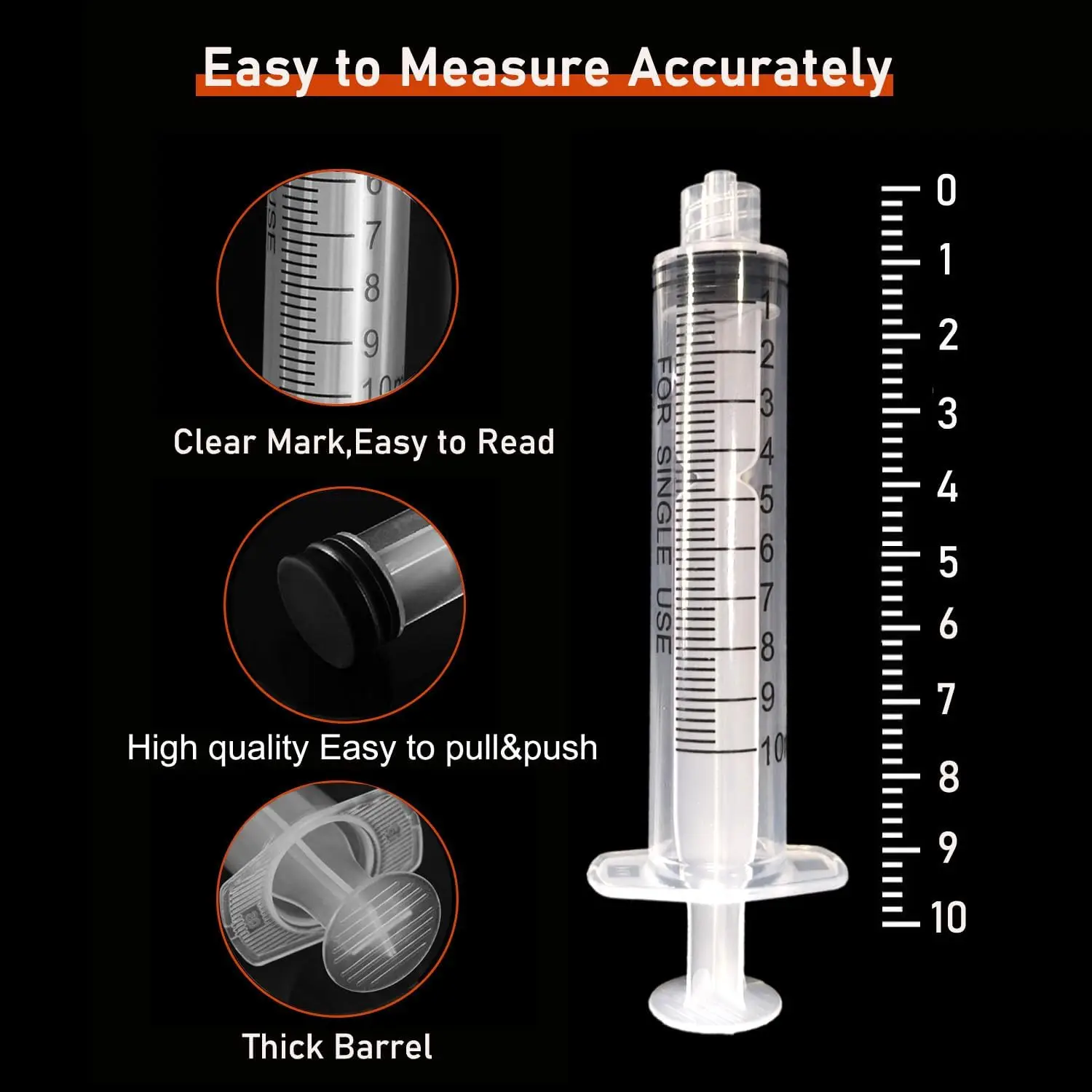 10ml Luer Lock Plastic Syringes, With Black Plugs, No Needle, Clear Scale, Liquid Measuring Dispensing Storage Tool for Lab Hobb