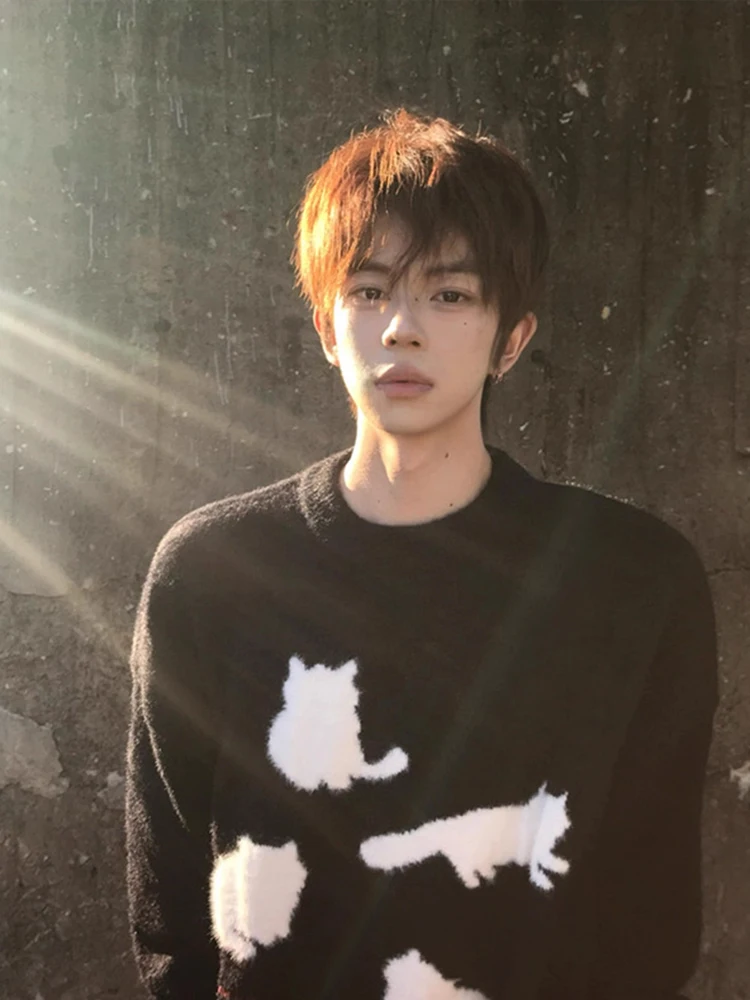 American sle cabelo pesado malha padrão camisola masculina outono inverno lazer sle high end sentimento malha irt