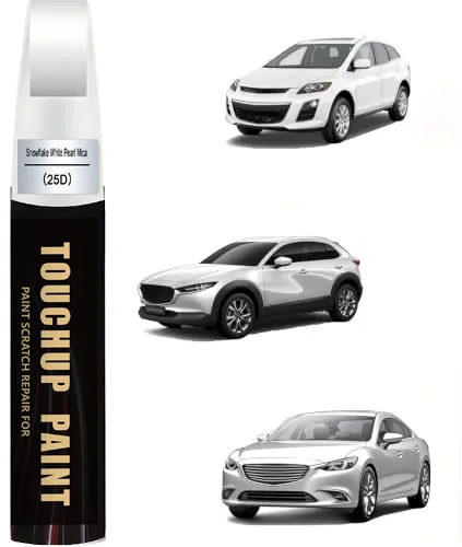 Car Touch Up Paint(Snowflake White Pearl Mica(25D)) for Mazda Car Paint Scratch Repair Kit, Quick & Easy Solution to Repair