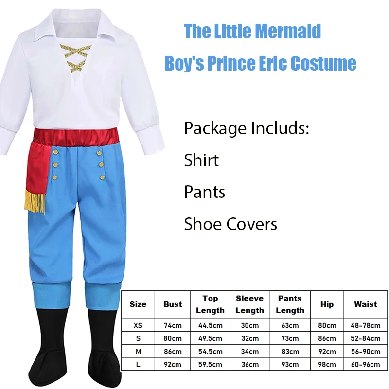 Tenue d'Halloween pour Enfant, Costume de la Petite Sirène, Prince Éric, Nouvelle Collection 2024