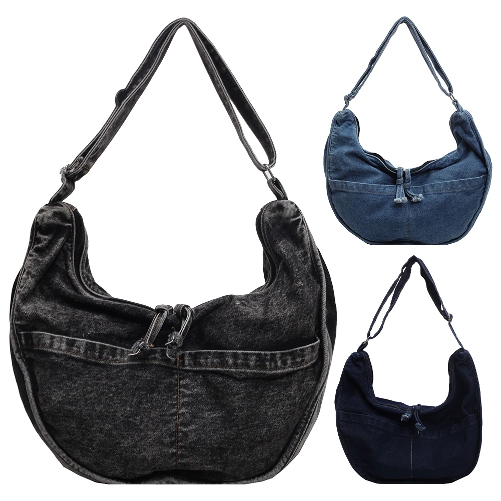 

Denim Crescent Bag Casual Crossbody Bag Retro Tote Bag Vintage Jean for Women Work Shopping Travel