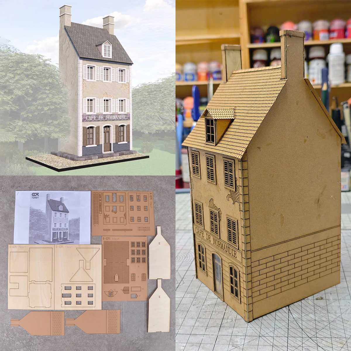 Unmontiertes Architekturmodell Miniatur-Café-Gebäude Villa Haus Straßenlandschaft Diorama Maßstabsmodellbausatz 1/72