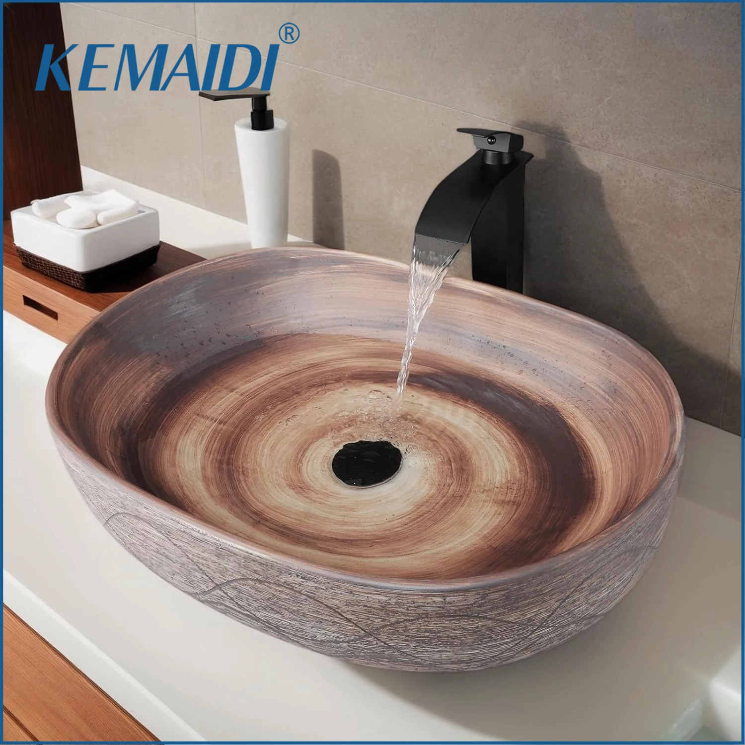 

KEMAIDI огромная раковина для сосудов 23 дюйма, домашняя раковина для ванной комнаты, овальная раковина с чашей, керамическая раковина в стиле ретро, над столешницей для ванных комнат