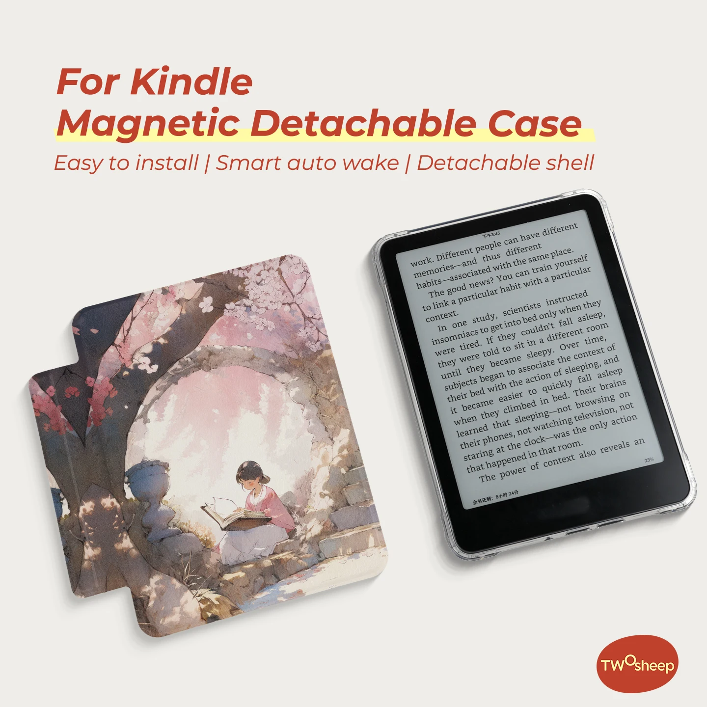 Twosheep suit for Kindle 11th Colosoft Paperwhite 12th 11th 10th 7th Magnetic Detachable Clear Back Auto Wake Sleep Girls Style