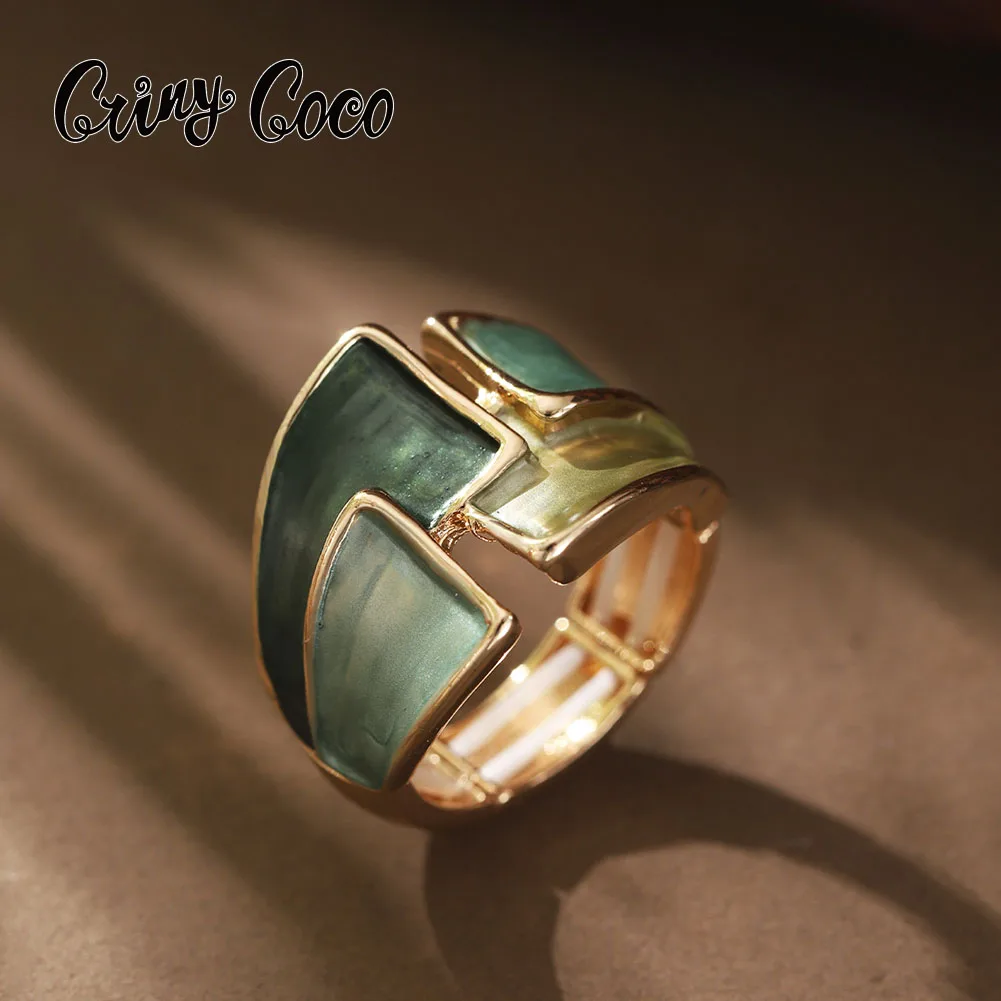 Cring Coco Geometric Ring Accessories Women's Elegant Enamel Ring Adjustable Round Ring Jewelry Fashion Women's Christmas Gift