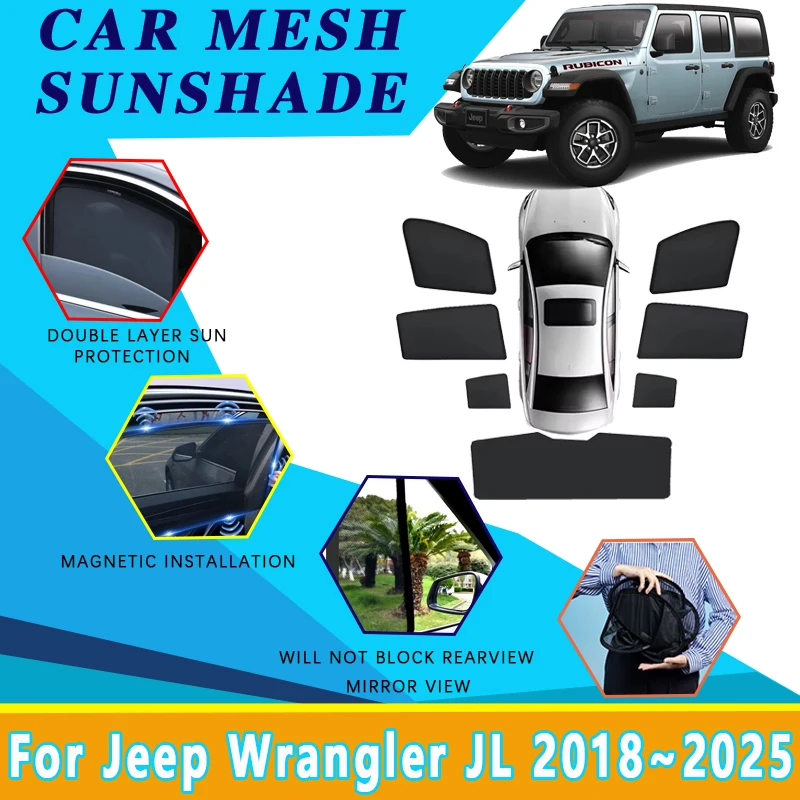 

Для Jeep Wrangler JL аксессуары Rubicon 5-дверный 2018 ~ 2025 магнитный автомобильный солнцезащитный козырек, занавеска на лобовое стекло, солнцезащитные козырьки на боковое окно