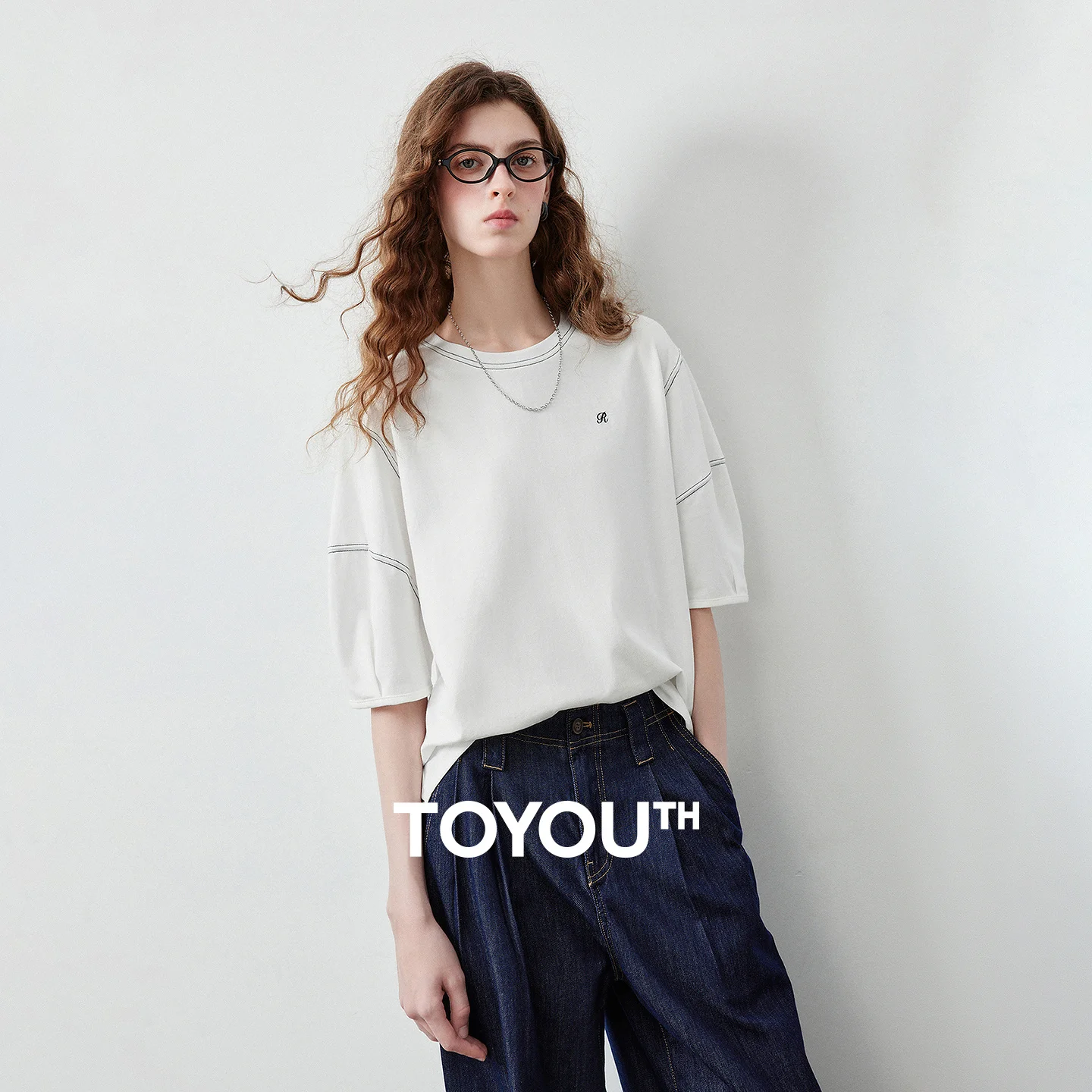 TOYOUTH Women's Short Sleeve Tee 2026 Autumn New 100 Percent Cotton Antibacterial Lantern Sleeve Slimming Clean Fit Casual Tops