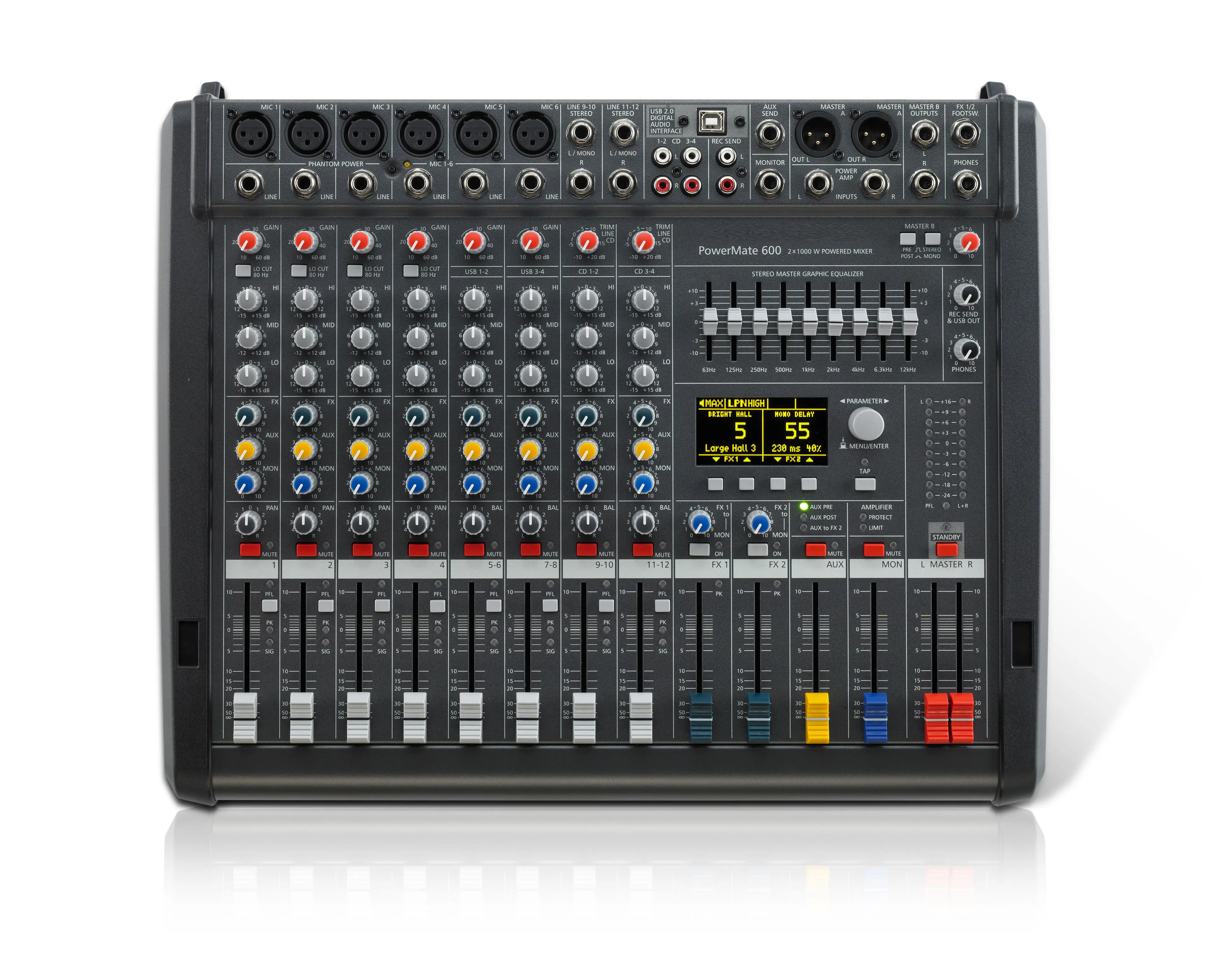 Effects 8 Channel Stereo Mixing Amplifier for Stage Live Professional 1000W Powered Audio Mixer PowerMate PM600-3 with Dual DSP view 2