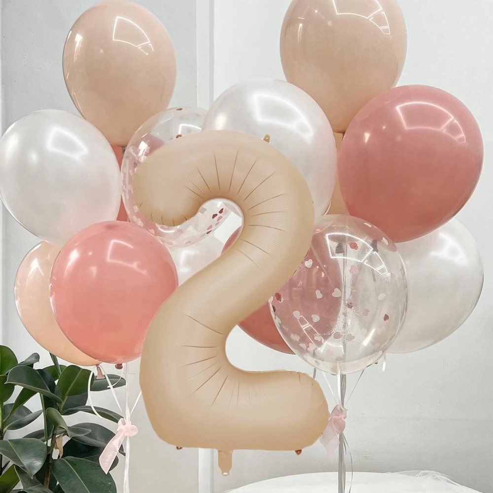 1set Pink Series Latex Balloons with 40inch Khaki Foil Number Balloon for Girl's Happy Birthday Anniversary Party Decorations