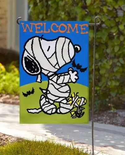 SNOOPY PEANUTS GANG WELCOME Halloween Snoopy MUMMY Garden Flag 12