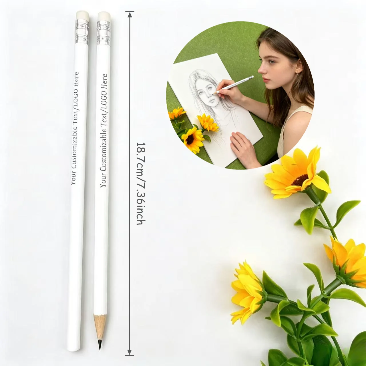 48PCS Customizable Engraved White HB Pencils Personalized White Lacquered Customizable Wood Pencils for School Office