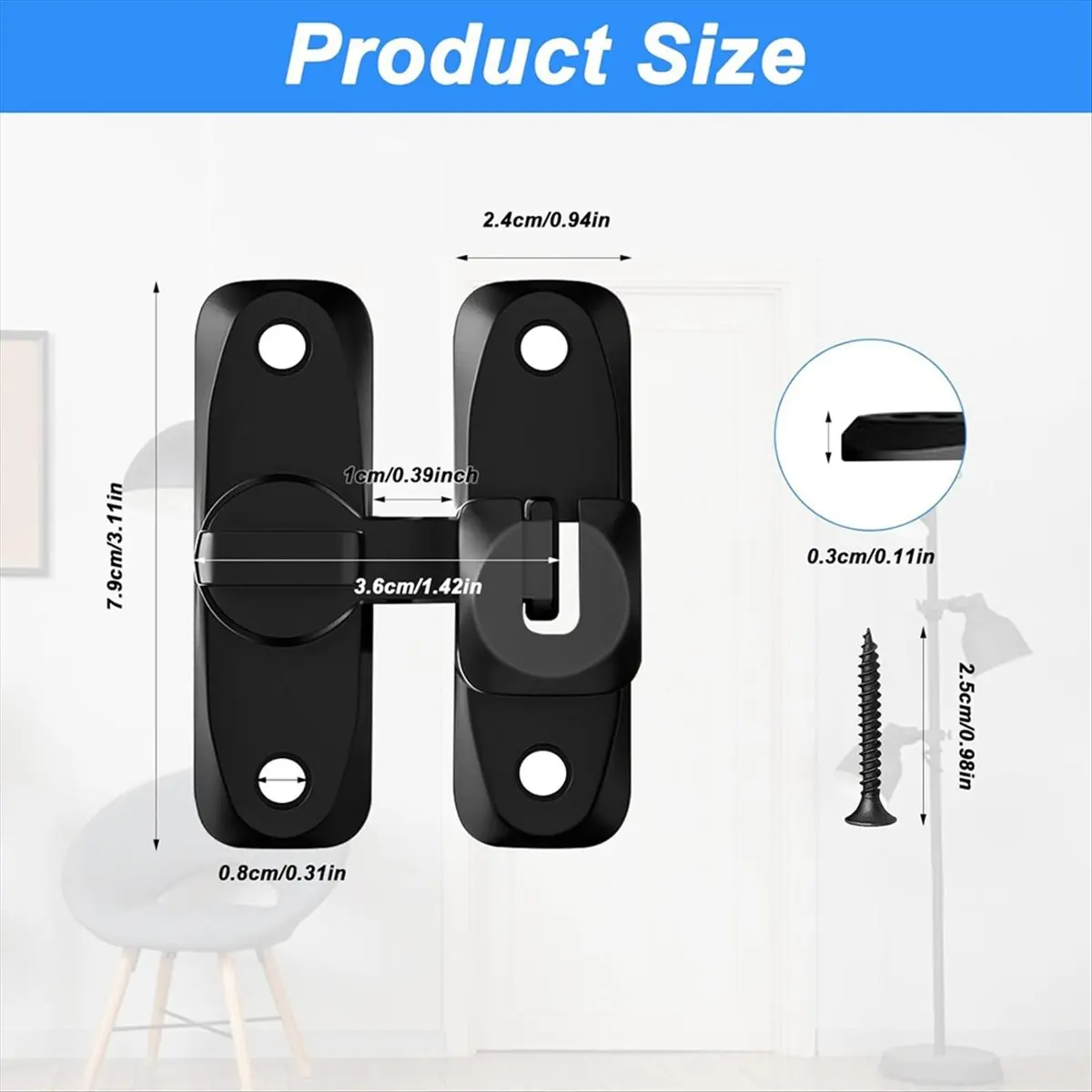 HGHO Sliding Door Lock, Sliding Door Lock Door Bolt for Sliding Doors,90/180 Degree Door Lock Bolt for Garden,Window, Indoor