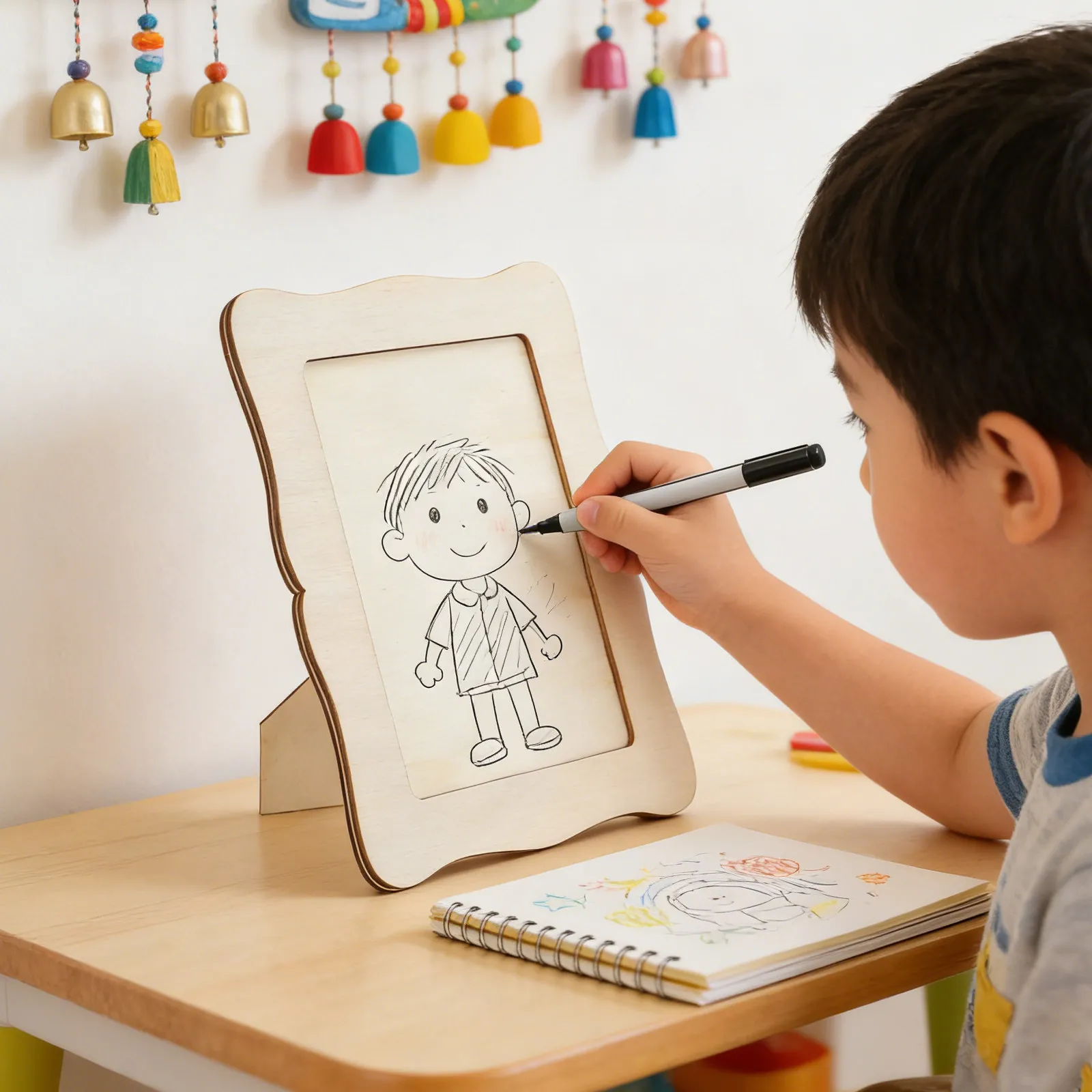 4Pcs Unfinished Wooden Photo Frames DIY Craft Standing Picture Frames Blank Solid Wood 6x4 Photo Holder for Kids Art Projects