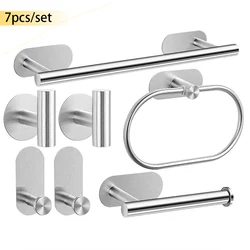 5PCS/7pcs Wall Mount Toilet Towel Paper Holder Adhesive Black Silver Kitchen Roll Paper Stand Hanging Napkin Rack Bathroom Set