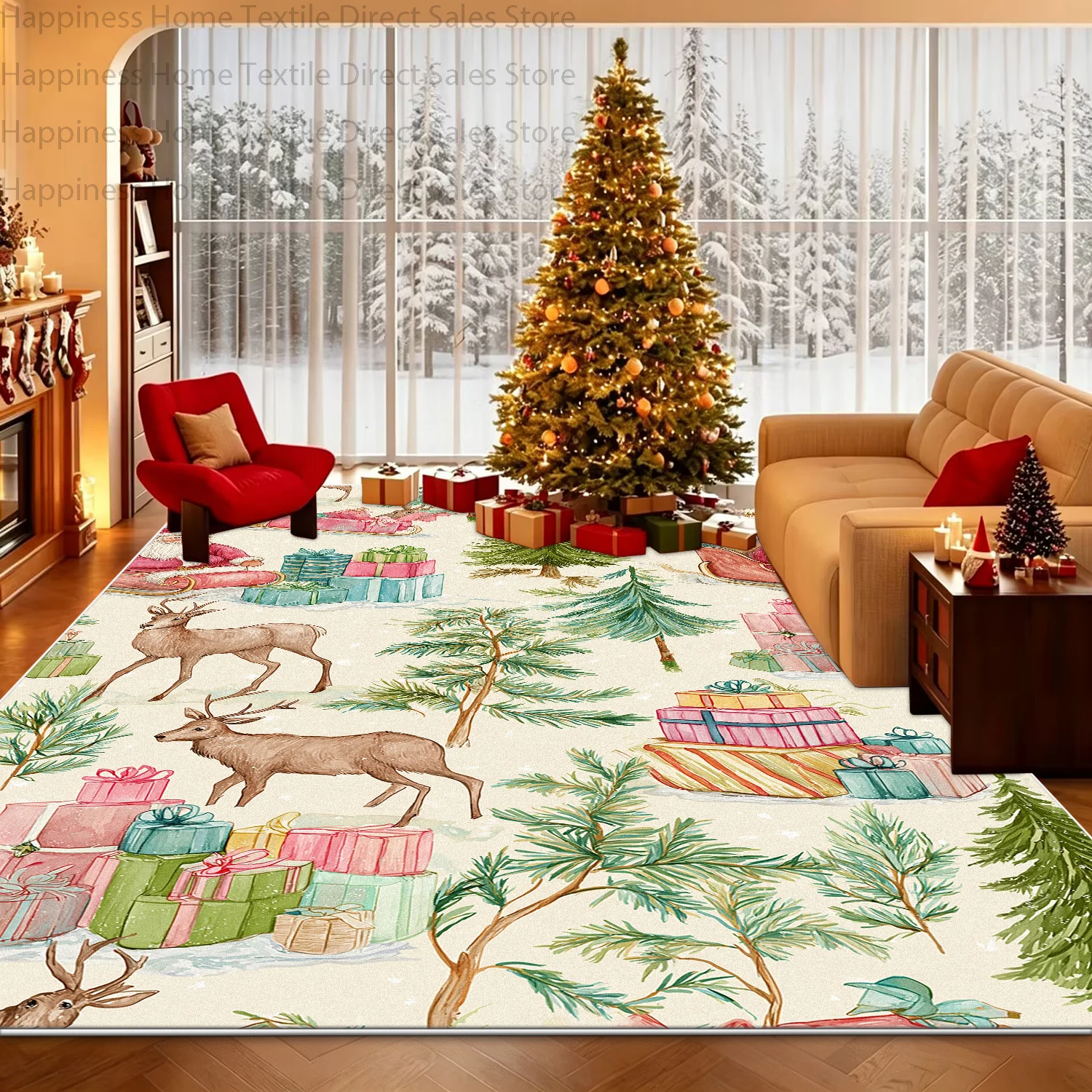 Large Size Christmas Party Living Room Decoration Carpet Non-slip Soft Bedroom Bedside Mat Washable Parlor Xmas Tree Area Rugs