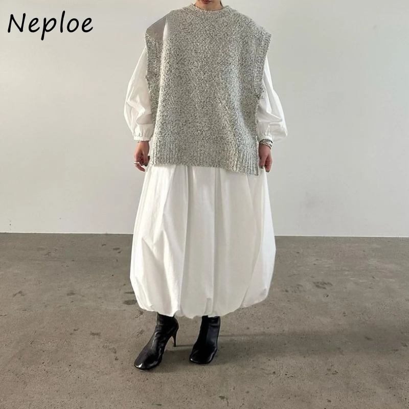 Neploe كسول بلا أكمام سترة للنساء ، فضفاض البلوز مع الرمز البريدي ، لينة ملابس غير رسمية ، متماسكة مودا سترة ، ياقة