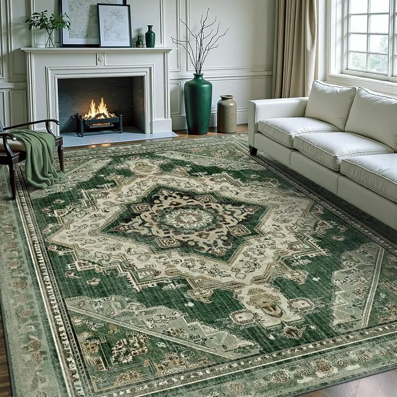 

Vintage Living Room Carpet Home Decor Sofa Coffee Table Non-Slip Floor Mat Foldable Machine Washable Bedroom Bedside Soft Rug 러그