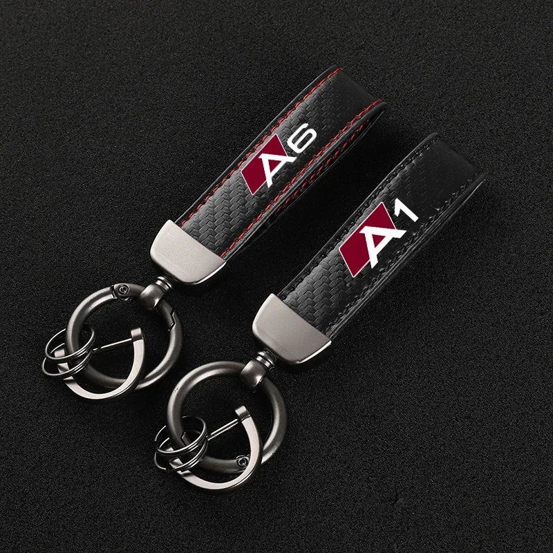 New fashion car carbon fiber leather rope Keychain key ring For Audi A1 A3 A4 A5 A6 Car Accessories